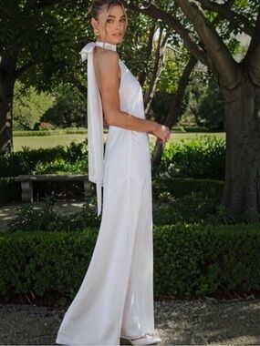 Show Me Your Mumu Lisa Maxi Dress Womens XS White Luxe Satin Self Lined Halter